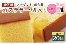 【20営業日以内発送】いちご 個包装 20個（各38ｇ） カステラ一切れ入り ギフト用 贈答用 合計760g ／ いちご 長崎カステラ カステラ お菓子 菓子 スイーツ お祝い お返し お土産