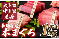 A122p 長崎県産 本マグロ (大トロ・中トロ・赤身)  計1kg以上 海鮮丼のタレ付き 真空パック後に超速冷凍【本家永松家】マグロ まぐろ 鮪 大トロ 大とろ 中トロ 中とろ 赤身 刺身 海鮮丼