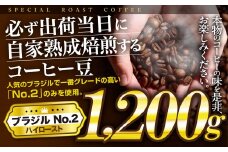 E428z  【必ず出荷日に自家熟成焙煎】コーヒー豆 ブラジルNo.2 (1,200g) ブラジル豆の最高グレード J.C.Q.A認定コーヒーインストラクター1級のこだわり コーヒー本来の味を楽しめるハイロースト【SASEBO Coffee TOMINAGA】10000円 人気 新鮮 挽きたて 本格 高級 大容量