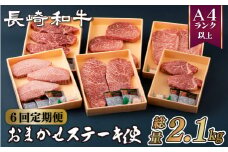B159p 【ヒレ含む！6回定期便】長崎和牛おまかせステーキ便 総計2.17kg
