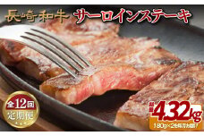 B255p 【サーロインステーキ2人前を12回お届け！】A4等級以上 長崎和牛サーロインステーキ 180g×2枚