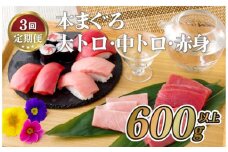 A135p 【全3回定期便 総計1.8kg】本マグロ (大トロ・中トロ・赤身)  計600g以上 長崎県産 海鮮丼のタレ付き【本家永松家】マグロ まぐろ 鮪 大とろ 中とろ 赤身 刺身 定期便