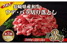 B133 《定期便》 訳あり 限定 長崎県産 和牛 切り落とし 総重量 3kg(1000gを3回お届け)【佐世保食肉センター】 牛肉 和牛 牛 切り落とし 赤身 低カロリー すき焼き 牛丼 訳アリ ワケあり