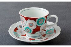 G129p 〈嘉泉窯〉一葉花ざかりコーヒー碗皿(赤)