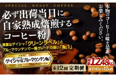 E301z 【12回定期便】必ず出荷日に自家熟成焙煎 ゲイシャ粉(640g) ブルーマウンテン№.1粉(400g) コーヒー粉【SASEBO Coffee TOMINAGA】人気 新鮮 挽きたて 高級コーヒー 本格 希少