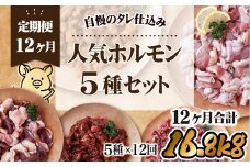 E373p 【全12回定期便】おつまみ！焼肉！ ホルモン 人気5種セット 計1.4kg 総計16.8kg【長崎 豊味館】小分け 冷凍 焼肉セット おつまみ 牛ハラミ 豚ハラミ はらみ タン ミックスホルモン
