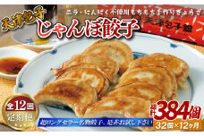 E394p 《定期便》【総計384個】天津包子名物 もちもち厚皮 じゃんぼ餃子 32個 (8個×4パック) ニラ