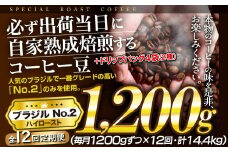 E431d 《定期便》【ドリップバッグ付！】必ず出荷日に自家熟成焙煎ブラジルNo.2豆(1.2kg)＋ドリップバッグ4パック【12回お届け】ブラジル豆の最高グレード J.C.Q.A認定コーヒーインストラクター1級のこだわり コーヒー本来の味を楽しめるハイロースト【SASEBO Coffee TOMINAGA】130000円 人気 新鮮 挽きたて 大容量