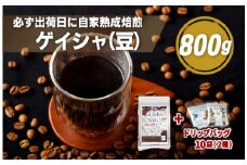 E193d  必ず出荷日に自家熟成焙煎ゲイシャ豆(800g)＋ドリップバッグ10パック【SASEBO Coffee TOMINAGA】人気コーヒー 新鮮 高級豆 挽き立て ドリップパック 簡単 本格的 希少