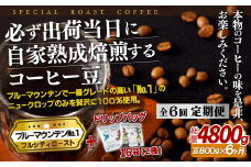 E279d 《定期便》必ず出荷日に自家熟成焙煎ブルーマウンテンNo.1豆(800g)＋ドリップバッグ16パック【6回お届け】【SASEBO Coffee TOMINAGA】人気 新鮮 挽きたて 高級コーヒー 本格 希少 簡単 