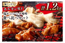 BG154 超希少部位 豚てっぽう 塩 & ニンニク味噌 ホルモン焼き 食べ比べ セット 計1.2kg（300g×2種×各2パック） [豚 ホルモン 豚ホル 焼肉 テッポウ 直腸 塩 味噌 冷凍]