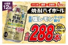 AJ343 【12回定期便】タカラ 焼酎ハイボール 強烈塩レモンサイダー割り 350ml 24本 [ タカラ 宝 寶 Takara 定期便 焼酎 酎ハイ チューハイ ハイボール 7% 人気 ご自宅用 日常使い 普段使い 健康志向 プリン体ゼロ 糖質ゼロ 甘味料ゼロ プリン体０ 糖質０ 甘味料０ みつい 長崎県 島原市 ]