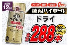 AJ388 【12回定期便】タカラ 焼酎ハイボール ドライ 500ml 24本 [ タカラ 宝 寶 Takara 定期便 焼酎 酎ハイ チューハイ ハイボール 7% 人気 ご自宅用 日常使い 普段使い 健康志向 プリン体ゼロ 糖質ゼロ 甘味料ゼロ プリン体０ 糖質０ 甘味料０ みつい 長崎県 島原市 ]