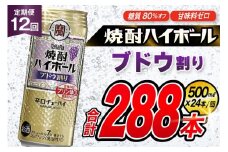 AJ400 【12回定期便】タカラ 焼酎ハイボール ブドウ割り 500ml 24本 [ タカラ 宝 寶 Takara 定期便 焼酎 酎ハイ チューハイ ハイボール 7% 人気 ご自宅用 日常使い 普段使い 健康志向 プリン体ゼロ 糖質ゼロ 甘味料ゼロ プリン体０ 糖質０ 甘味料０ みつい 長崎県 島原市 ]