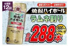 AJ403 【12回定期便】タカラ 焼酎ハイボール ラムネ割り 500ml 24本 [ タカラ 宝 寶 Takara 定期便 焼酎 酎ハイ チューハイ ハイボール 7% 人気 ご自宅用 日常使い 普段使い 健康志向 プリン体ゼロ 糖質ゼロ 甘味料ゼロ プリン体０ 糖質０ 甘味料０ みつい 長崎県 島原市 ]