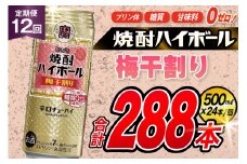 AJ412 【12回定期便】タカラ 焼酎ハイボール 梅干割り 500ml 24本 [ タカラ 宝 寶 Takara 定期便 焼酎 酎ハイ チューハイ ハイボール 7% 人気 ご自宅用 日常使い 普段使い 健康志向 プリン体ゼロ 糖質ゼロ 甘味料ゼロ プリン体０ 糖質０ 甘味料０ みつい 長崎県 島原市 ]