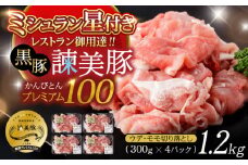 黒豚諫美豚プレミアム100 うで・もも切り落とし300g×4 / 黒豚 豚肉 ぶたにく 小分け 切り落とし 冷凍 / 諫早市 / 株式会社土井農場 [AHAD046]