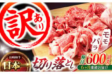 【6回定期便】【訳あり】切り落とし 赤身 モモ バラ 600g / 長崎和牛 A4～A5ランク ワケあり 小間切れ / 諫早市 / 野中精肉店 [AHCW013]