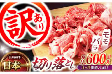 【3回定期便】【訳あり】切り落とし 赤身 モモ バラ 600g / 長崎和牛 A4～A5ランク ワケあり 小間切れ / 諫早市 / 野中精肉店 [AHCW012]