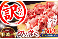 【12回定期便】【訳あり】切り落とし 赤身 モモ バラ 600g / 長崎和牛 A4～A5ランク ワケあり 小間切れ / 諫早市 / 野中精肉店 [AHCW014]