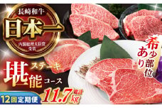 【12回定期便】 長崎和牛 ステーキ堪能コース 総計11.7kg / モモ リブロース イチボ サーロイン ランプ ヒレ レモンステーキ / 肉 牛肉 ステーキ 焼肉 / 諫早市 / 野中精肉店 [AHCW086]