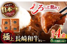 【6回定期便】 【肉のプロが贈る 究極のカレー】長崎和牛 カレー 約275g×4袋 / カレーライス かれー レトルト 牛 和牛 / 諫早市 / 野中精肉店 [AHCW099]
