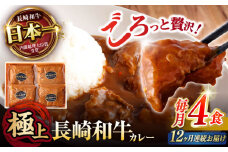 【12回定期便】 【肉のプロが贈る 究極のカレー】長崎和牛 カレー 約275g×4袋 / カレーライス かれー レトルト 牛 和牛 / 諫早市 / 野中精肉店 [AHCW100]