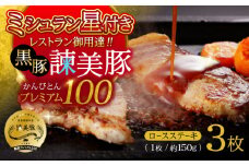 黒豚諫美豚プレミアム100 ロースステーキ 450g（150g×3枚） / 豚肉 ぶたにく ステーキ すてーき ロース ろーす テキカツ 焼肉 生姜焼き / 諫早市 / 株式会社土井農場 [AHAD085]