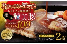 黒豚諫美豚プレミアム100 ロースステーキ 300g（150g×2枚） / 豚肉 ぶたにく ステーキ すてーき ロース ろーす テキカツ 焼肉 生姜焼き / 諫早市 / 株式会社土井農場 [AHAD084]