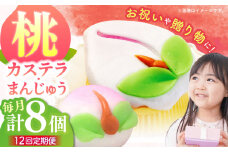 【12回定期便】【長崎縁起菓子】桃カステラ2個・桃まんじゅう6個 詰合せ（中）/ 桃カステラ カステラ まんじゅう 桃の節句 ひな祭り / 諫早市 / 株式会社梅月堂 [AHBN024]