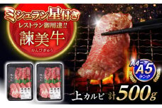 【特Aのブランド米で育てた】諫美牛 上カルビ 500g(250g×2) / 牛肉 ぎゅうにく 和牛 肉 焼肉 やきにく 国産 カルビ かるび / 諫早市 / 株式会社土井農場 [AHAD101]