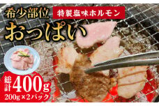 【希少部位おっぱい】特製塩味ホルモン  計400g（200g×2P）/ ホルモン ほるもん 塩ホルモン 豚ホルモン 希少部位 国産 豚 胃袋 焼肉 塩味 BBQ / 大村市 / 塩ホルモンろくめい[ACAO003]