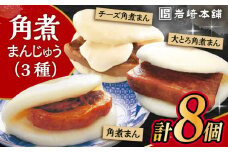 長崎角煮まんじゅう 三種食べ比べセット 計8個（箱） /角煮 角煮まん 岩崎 角煮まんじゅう 中華まん 惣菜 おやつ 長崎 饅頭 / 大村市 / 岩崎本舗 [ACAH061]