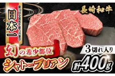 【数量限定】シャトーブリアン 約400g（133g×3枚）希少部位 長崎和牛 / シャトーブリアン ステーキ しゃとーぶりあん bbq 焼肉 ヒレ フィレ 赤身 赤身肉 牛肉 ヒレ肉 フィレ肉 ステーキ 国産 和牛 ステーキ肉 / 大村市 / かとりストアー [ACAN051]