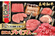 【12回定期便】長崎和牛お楽しみセット プレミアムコース（シャトーブリアン・サーロインステーキ2回・長崎和牛入りハンバーグ2回・カルビ・ロース2種・モモ2種・切り落とし2回）大村市 かとりストアー[ACAN068]