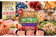 【12回定期便】豚肉＆旬の農産物 ブルーベリーコース（ 豚肉 いちご ハムセット 野菜 果物 ブルーベリー みかん お米 ）/ 便利な定期便 バラエティ定期便 バラエティ / 大村市 / おおむら夢ファームシュシュ[ACAA124]