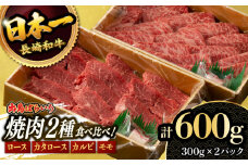 【限定生産】特選 焼肉 2種盛り 長崎和牛 出島ばらいろ ロース カルビ カタロース モモ 計600g（300g×2パック）/ 大村市 / ゆいまーる [ACBV004]