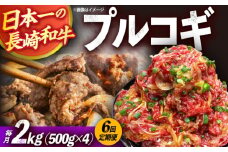 【6回定期便】長崎和牛プルコギ切り落とし2kg 500g×4パック 冷凍真空パック / 牛肉 プルコギ 味付け済み 小分け 真空パック / 大村市 / かとりストアー [ACAN100]