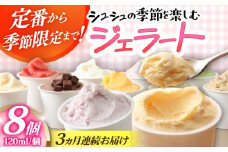 【3回定期便】シュシュ 季節のジェラート8個セット / アイス アイスクリーム ジェラート スイーツ /  大村市 / おおむら夢ファームシュシュ [ACAA417]