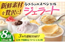 【3回定期便】シュシュのスペシャルジェラート8個セット（定番/季節限定/スペシャル2種） / アイス あいす アイスクリーム あいすくりーむ ジェラート じぇらーと スイーツ すいーつ / 大村市 / おおむら夢ファームシュシュ [ACAA436]