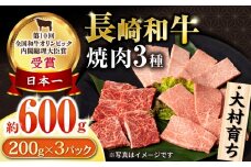 大村育ち 長崎和牛 焼肉セット(モモ200g・肩ロース200g・カルビ200g) 計600g  / 牛肉 モモ ロース 焼肉 BBQ / 大村市 / おおむら夢ファームシュシュ [ACAA455]