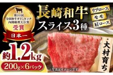 大村育ち 長崎和牛 モモスライススペシャル 計1.2kg（モモ800g・肩ロース200g・リブロース200g） / 牛肉 モモ ロース リブロース 小分け / 大村市 / おおむら夢ファームシュシュ [ACAA460]