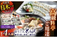 ＜全12回定期便＞【高級とらふぐをご家庭で】活〆 おうごん とらふぐ 贅沢セット（4人前） 平戸市 / 松永水産 [KAB149]おうごんとらふぐ トラフグ ふぐ フグ 海鮮 高級魚 刺身 鍋 長崎 通販 お取り寄せ
