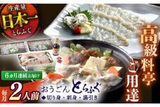＜全6回定期便＞【高級とらふぐをご家庭で】活〆 おうごん とらふぐ 贅沢セット（2人前） 平戸市 / 松永水産 [KAB151]おうごんとらふぐ トラフグ ふぐ フグ 海鮮 高級魚 刺身 鍋 長崎 通販 お取り寄せ