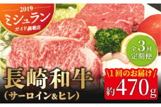 【全3回定期便】A4 ランク長崎和牛「 ヒレ と サーロイン のダブル ステーキ 」 セット 平戸市 / 囲炉裏料理 エビス亭 [KAC140]ヒレステーキ サーロインステーキ ステーキセット 和牛 牛肉 高級 グルメ ギフト 食べ比べ 通販 お取り寄せ