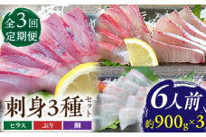 【全3回定期便 】平戸市 鮮魚 6人前 詰め合わせ 計約2.7kg（900g/回） 百旬館 [KAK038]