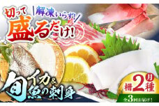 【3回定期便】【漁協直送！】獲れたて旬魚の柵2種セット（刺身1種&イカ1種）（2〜3人前）【舘浦漁業協同組合】 [KAA634]刺身 セット 通販 お取り寄せ 新鮮 海鮮盛り合わせ ギフト 贈り物 海鮮丼 手巻き寿司 詰め合わせ 人気 おすすめ