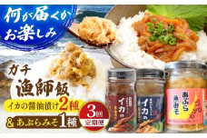 【3回定期便】【何が届くかお楽しみ！】イカの醤油漬け2種＆あぶらみそ1種 ランダムで３瓶お届け！平戸市/康貴丸水産 [KAB309]