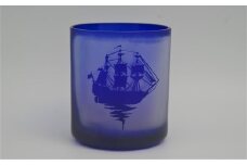 オリジナルオーダー彫刻 色被せオールドグラス（青）( オールドグラス 青 記念品 贈り物 )【C0-079】