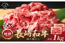 訳あり！【A4～A5】長崎和牛切り落とし1kg(500g×2p)(切り落とし 牛肉 おすすめ 長崎和牛 バーベキュー 焼肉 冷凍 国産 送料無料 赤身 )【B3-088】